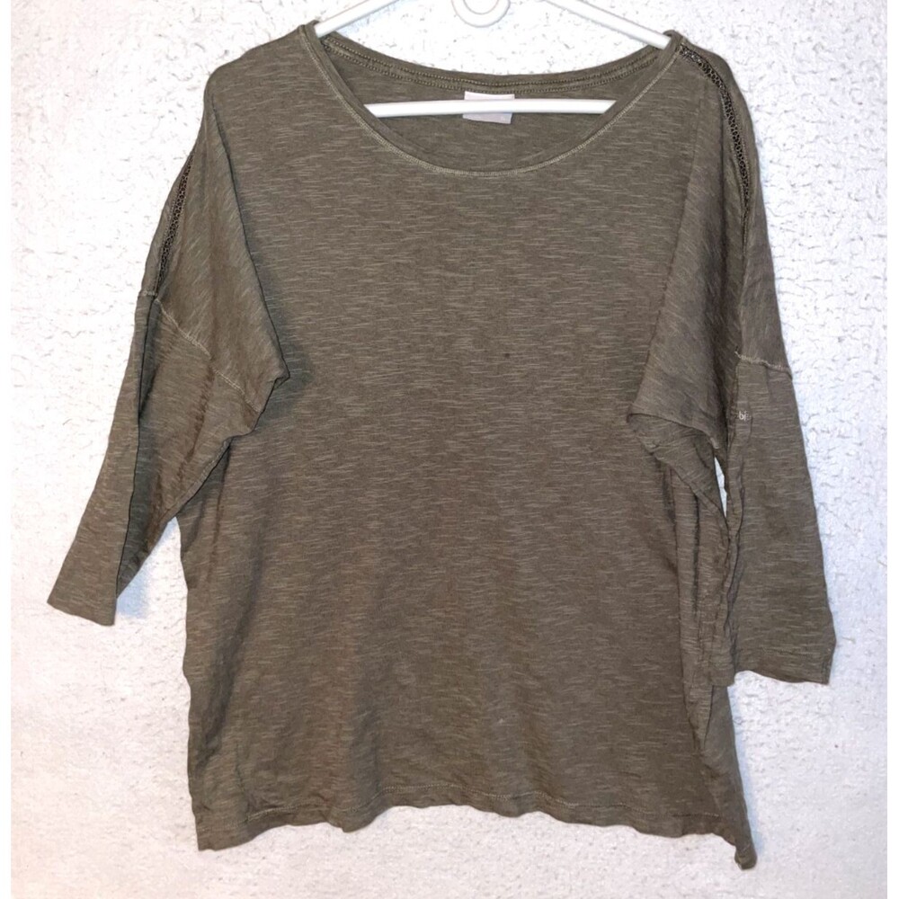 Columbia Womens XL Army Green 3/4 Sleeve T-Shirt Top Crochet Cotton Blend